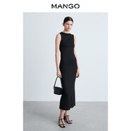MANGO女裝連衣裙夏裝新款純色修身圓領(lǐng)寬肩帶無袖開叉長裙 黑色 L 165/88A