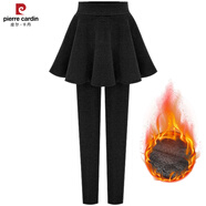 皮爾卡丹（pierre cardin）加絨加厚假兩件打底裙褲女外穿秋冬保暖顯瘦大碼高腰包臀小腳褲 017 黑色百褶裙 加絨 M 建議80-100斤