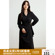 獨束大碼女裝通勤氣質(zhì)金屬腰袢連衣裙2025春季新品胖mm時尚長裙 靜謐黑 L (尺碼：2)