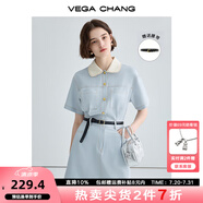 VEGA CHANG法式茶歇連衣裙女2025夏季新款高級(jí)感氣質(zhì)小個(gè)子顯瘦赫本風(fēng)長裙子 baby藍(lán)（短款） M