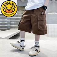 G.DUCKKIDS男童工裝短褲夏季薄款潮兒童夏裝男孩休閑褲中褲中大童褲子五分褲 咖色 160