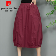 皮爾卡丹（PIERRE CARDIN）寬松文藝中年媽媽純色燈籠裙氣質休閑松緊高腰半身裙顯瘦花苞裙 深紅色 均碼