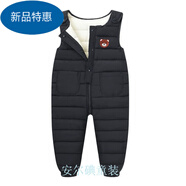 暖冬鴨鴨羽絨棉背帶褲嬰幼兒寶寶加厚棉褲男女童外穿開(kāi)檔連體加絨開(kāi)襠 黑色 小熊 73  【6月-1歲】