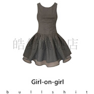 皓舒現(xiàn)貨秒灰咖波點歐根紗復(fù)古無袖連衣裙女夏季高腰顯瘦短裙 灰咖 S