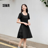森馬（Semir）【連衣裙合輯】夏天女法式慵懶風(fēng)裙子復(fù)古學(xué)院風(fēng)針織裙雪紡碎花裙 Z款工裝風(fēng)短裙-黑色90001 L