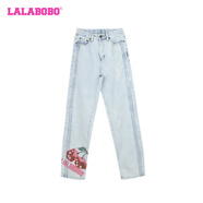 拉拉波波（LALABOBO）牛仔褲女|LBDA-WXZC64 淺藍(lán)白 28