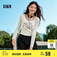 森馬長袖T恤女短款蝴蝶結(jié)字母春秋溫柔蕾絲緊身上衣107624101001