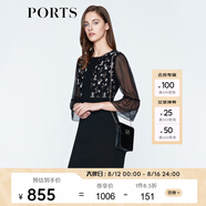 PORTS寶姿 新品 女裝優(yōu)雅喇叭袖收腰連衣裙LN8D187KWB008 黑色 L (8)