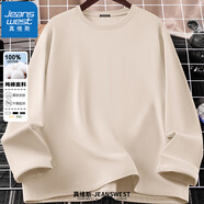 真維斯（JEANSWEST）T恤男女長袖2025春秋純棉親膚打底衫青少年內(nèi)搭上衣服情侶體恤衫 【純棉長袖】杏色 4XL (推薦170斤-190斤)