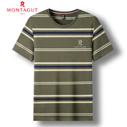 夢特嬌（MONTAGUT）條紋t恤男短袖夏季中青年圓領(lǐng)半袖T恤透氣休閑體恤上衣男款 綠色 M 170