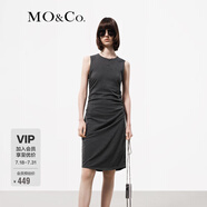 MO&Co.連衣裙春夏精裁捏褶收腰輕薄彈力針織中裙無袖黑色灰色摩安珂 深花灰色 S 160