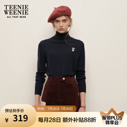 Teenie Weenie小熊女裝春季簡(jiǎn)約時(shí)尚休閑雙層高領(lǐng)針織毛衣打底衫 藏青色 L 170