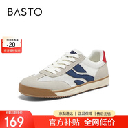 百思圖25夏運動(dòng)德訓鞋平跟圓頭男休閑鞋J2507BM5 米色/藍色/紅色 41