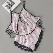 裴宏肚兜成年人女士性感睡衣復古風(fēng)大碼新款蕾絲露背短褲薄套裝微透國 粉紅色 M  120斤內