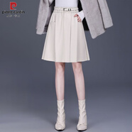 皮爾卡丹PU皮裙秋冬新款高腰氣質(zhì)顯瘦松緊短裙中長(cháng)款A字半身裙2026年新款 米白色 L 建議105-120斤