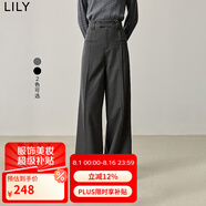 LILY秋新款女裝設(shè)計感高腰時尚垂感直腿百搭OL通勤闊腿褲女款 501灰色 M
