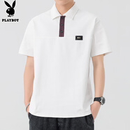花花公子（PLAYBOY）短袖男夏季2025新款簡約時尚休閑寬松Polo領t恤男潮流薄款上衣男 白色 XL