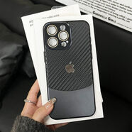 喔屋ins高級雙拼色素皮紋適用iPhone16ProMax蘋果14手機(jī)殼15pro新款全 黑色 iPhone 16 Pro Max