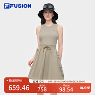 FILA FUSION斐樂(lè )潮牌女子連衣裙2025夏季新款休閑工裝無(wú)袖連身裙 油畫(huà)卡其-DK XL 175/92A/XL