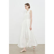 MUNJOUR優(yōu)雅天絲肌理麻感/輕盈飄逸 立裁荷葉邊抽褶綁帶花苞連衣裙 清爽白 M