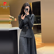 皮爾卡丹（pierre cardin）早秋韓系穿搭一整套針織毛衣連衣裙子女2025新款感套裝長(cháng)裙 深灰色套裝【秋裝搭配一整套韓系 3XL