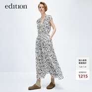 edition連衣裙女春新款法式復(fù)古棉麻無袖碎花裙氣質(zhì)V領(lǐng)長裙 黑白花色 S/160
