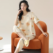 chunnian睡衣女夏季女士卡通短袖七分褲套頭套裝甜美圓領(lǐng)休閑家居服可外穿 AM-25559 XL 【建議120-140斤】