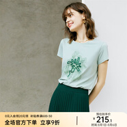 顏域（YANYEE）抽象圖案圓領(lǐng)棉T恤女夏季2024新款休閑簡約短袖針織體恤上衣 淺綠 2XL 44