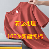 南極人超市新疆棉純棉短袖t恤男女圓領(lǐng)寬松純色2025新款潮流夏季體恤 【磚紅】 M 95-110斤