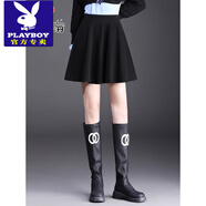 花花公子（PLAYBOY）毛呢短裙女半身裙高腰A字裙秋冬2025新款小個(gè)子傘裙冬季蓬蓬裙厚 黑色 裙長(zhǎng)45CM M 20 2尺 27碼