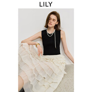 LILY2025夏新款復古氣質(zhì)休閑通勤收腰拼接無(wú)袖背心連衣裙蛋糕裙女 604米白 S