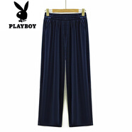 花花公子（PLAYBOY）春秋季新款直筒金絲絨褲子中老年人媽媽褲奶奶褲松緊高腰大碼長(zhǎng)褲 黑色 XL 【90-110斤】