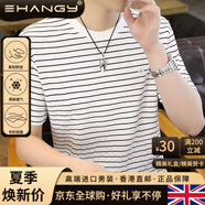 Ehangy國際奢侈品牌冰絲棉短袖恤男夏季高端大牌條紋圓領(lǐng)體恤衫潮流百搭 1白色 4XL