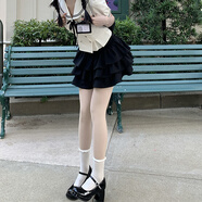 慕斯美式學(xué)院風(fēng)JK制服襯衫辣妹水手領(lǐng)上衣海軍收腰新款東京歲時(shí)記 黑色裙子 S