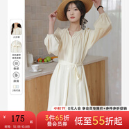 梵希蔓藍色新中式別致連衣裙女2025年春裝新款收腰慵懶風(fēng)長(cháng)袖裙子 M5296 杏色 S