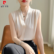 皮爾卡丹（pierre cardin）白色緞面真絲v領(lǐng)吊帶背心25秋季西裝內搭三醋酸無(wú)袖襯衣掛脖上衣 香檳色 3XL 150-160斤