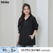 MsShe【新氧棉連帽衛(wèi)衣】大碼女裝春裝胖mm針織寬松女上衣 黑色現(xiàn)貨 4XL