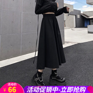 歐貝汐半身裙女春夏春秋冬季新款學(xué)生中長(cháng)款高腰風(fēng)百褶a字長(cháng)裙潮 黑色 L