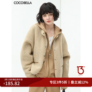 COCOBELLA重工PU鑲邊時(shí)尚休閑棒球服夾克女毛絨短款外套SC28 淺卡其 XL