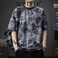 SUSTYLE奢侈高端品牌男裝高檔薄款冰絲短袖T恤男2025新款涼感寬松體恤衫 石墨灰 M 體重110-130斤