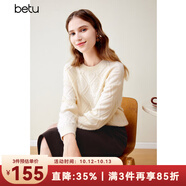 百圖betu女裝冬新款毛衣圓領(lǐng)落肩長袖棱形格紋寬松毛衣女2311T81 杏色 M