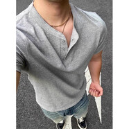 七匹狼（septwolves）全.棉白色正肩亨利領(lǐng)T恤短袖男潮牌夏季高級感型男穿搭顯肌肉半袖 麻灰色【品質(zhì)純-棉】 XL (建議170-190斤)