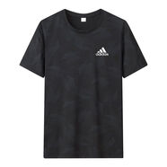 ADDS Y-3阿迪三葉草T恤男夏季冰絲速干短袖時(shí)尚寬松大碼半袖體恤五分袖 16A黑色 L 90-110斤