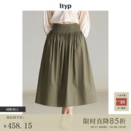 旅途原品（ltyp）A字裙半身裙女秋季赫本風(fēng)優(yōu)雅百搭褶皺百褶寬松百搭半裙 橄欖綠 XS （現(xiàn)貨）
