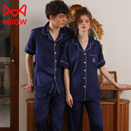 貓人（MiiOW）輕奢新款情侶睡衣女空調(diào)房冰感感絲綢男士長袖薄款大碼套裝 13號款 3XL 男(171-190斤穿)