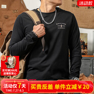 季言 高奢t恤純棉長袖圓領(lǐng)印花 美式復(fù)古重磅上衣秋季打底衫男體恤 黑色 XL