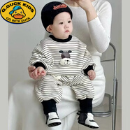 G.DUCKKIDS嬰兒衣服加絨衛衣分體春秋新款兩件嬰幼兒洋氣套裝男女寶帥氣春裝 條紋牛牛一體絨套裝 73