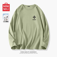 名創(chuàng)優(yōu)品（MINISO）初秋純棉打底衫男春秋重磅圓領內(nèi)搭上衣男女生百搭純色長袖T恤潮 棕櫚綠(m藝術印記胸標) L 175(名創(chuàng)優(yōu)品 品控嚴格)