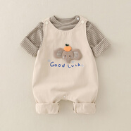 圓圓米米女童套裝春秋季衣服新款洋氣男孩寶寶秋款兒童連體衣秋裝棉布長(cháng)褲 米白色 73