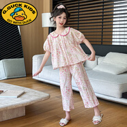 G.DUCKKIDS兒童睡衣女童棉長袖薄款家居服套裝7夏季8新款女孩大童裝公主碎花 短袖套裝asoqegi 160 cm